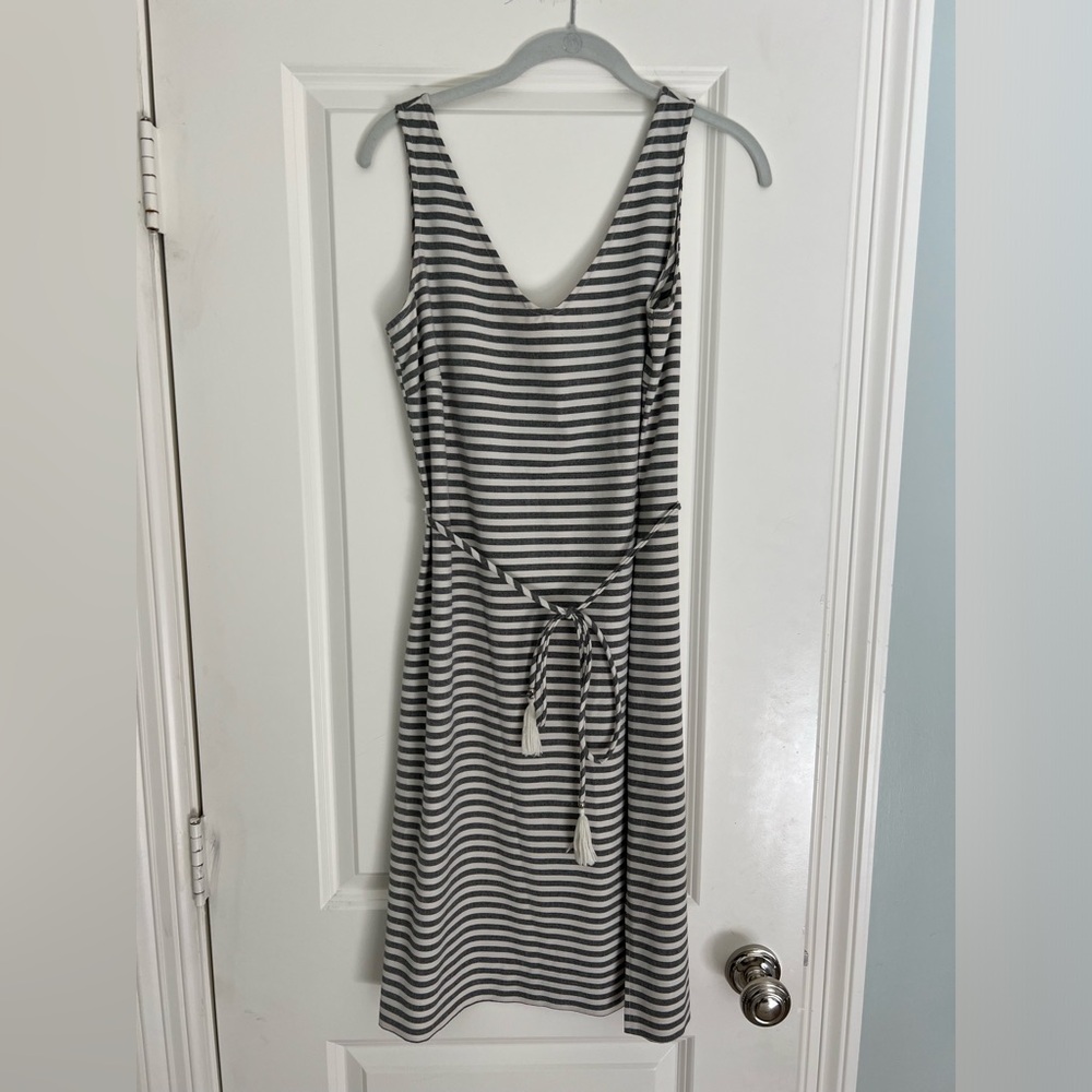 Neiman Marcus Sleeveless striped midi dress